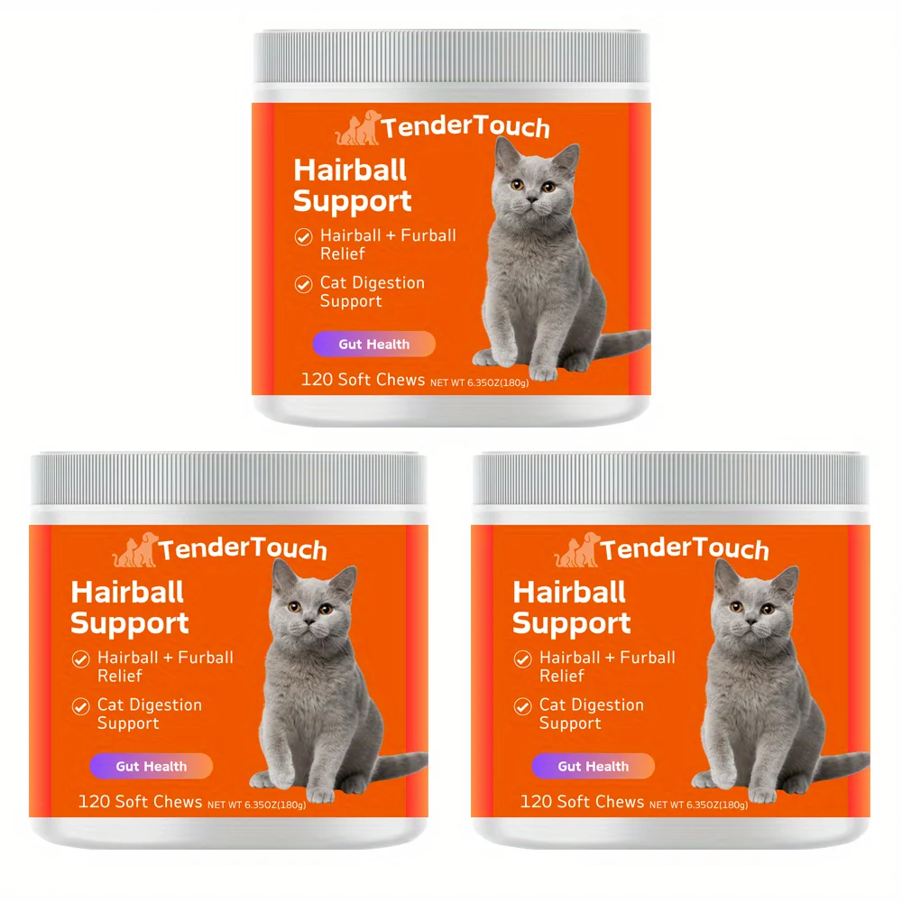 360 Chews - 3 Pack(3 x 180g/6.35oz) 540g/19.1oz - TenderTouch Cat Hairball Support Chews - Hairball Supoort Cat Treats