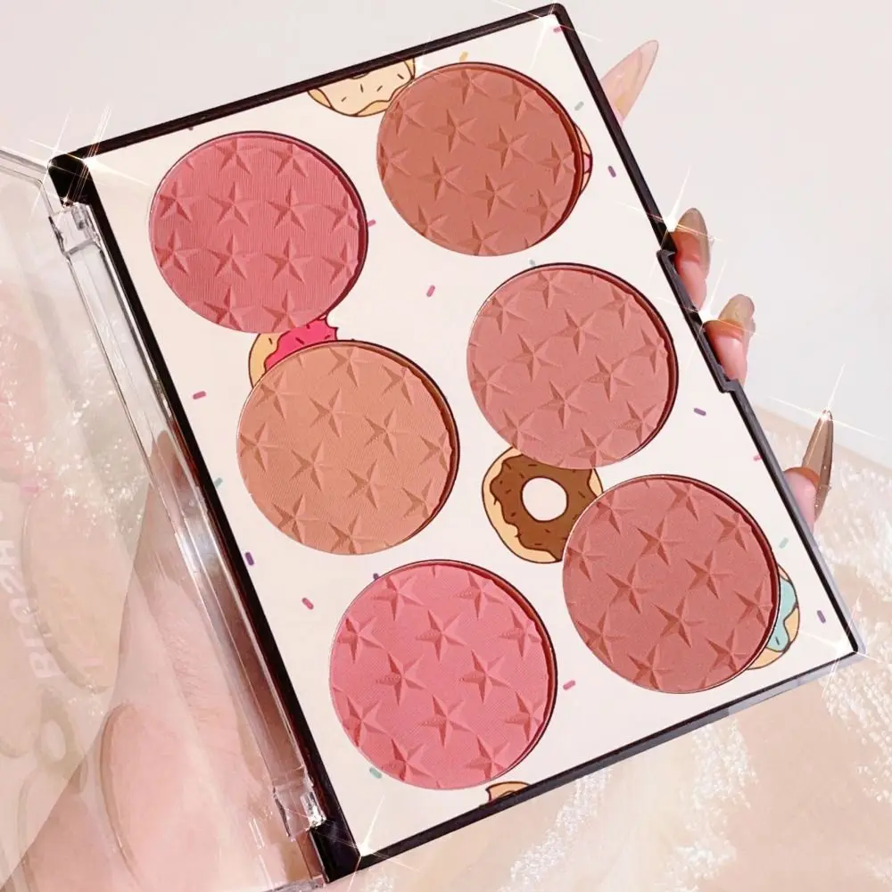 Colorete en polvo resistente al agua, efecto iluminador, paleta de maquillaje de larga duración, paleta de rubor de 6 colores mezclable, uso diario