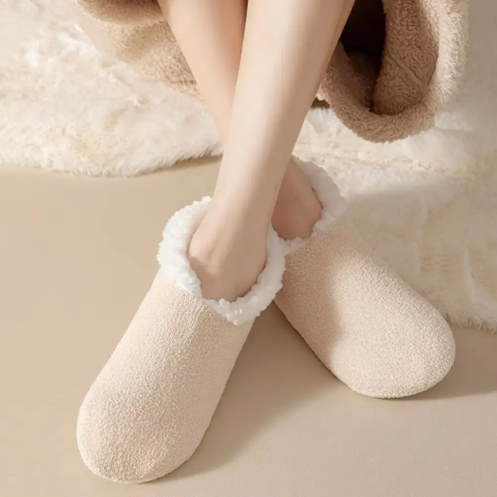 

Thickened Lamb's Wool Socks Non-slip Bottom Soft Lamb Fleece Socks Solid Color Shed-Resistant Sleeping Slipper Socks