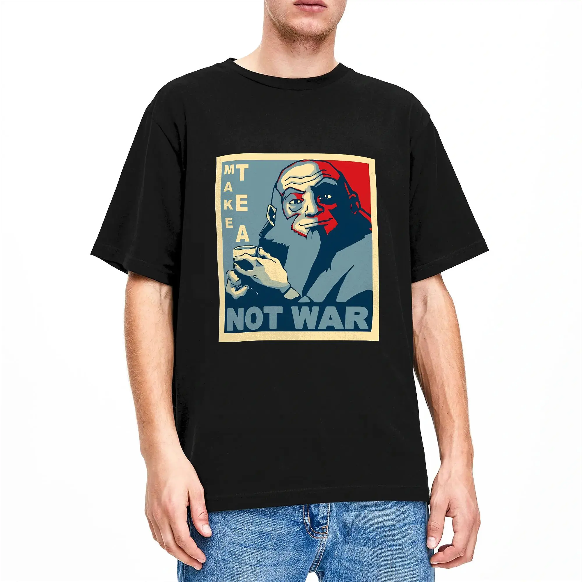 Iroh  Make Tea Not War Avatars Airbender T-Shirt Hippie T-Shirts Short Sleeve Vintage Tshirt Summer Pure Cotton Oversize Clothes