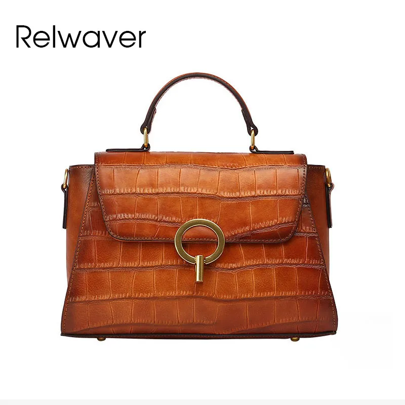 

Relwaver luxurious crocodile pattern cow leather women messenger bags 2023 winter shoulder bag vintage flap party women handbags