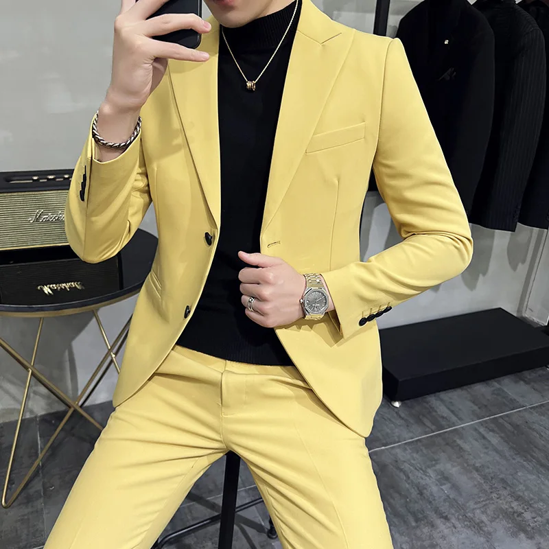 

(Jacket+Pants) New Fashion Business Men Suits 2 Pieces Set Wedding Groom Tuxedo Customize Groomsmen Attires Costume Homme 5XL