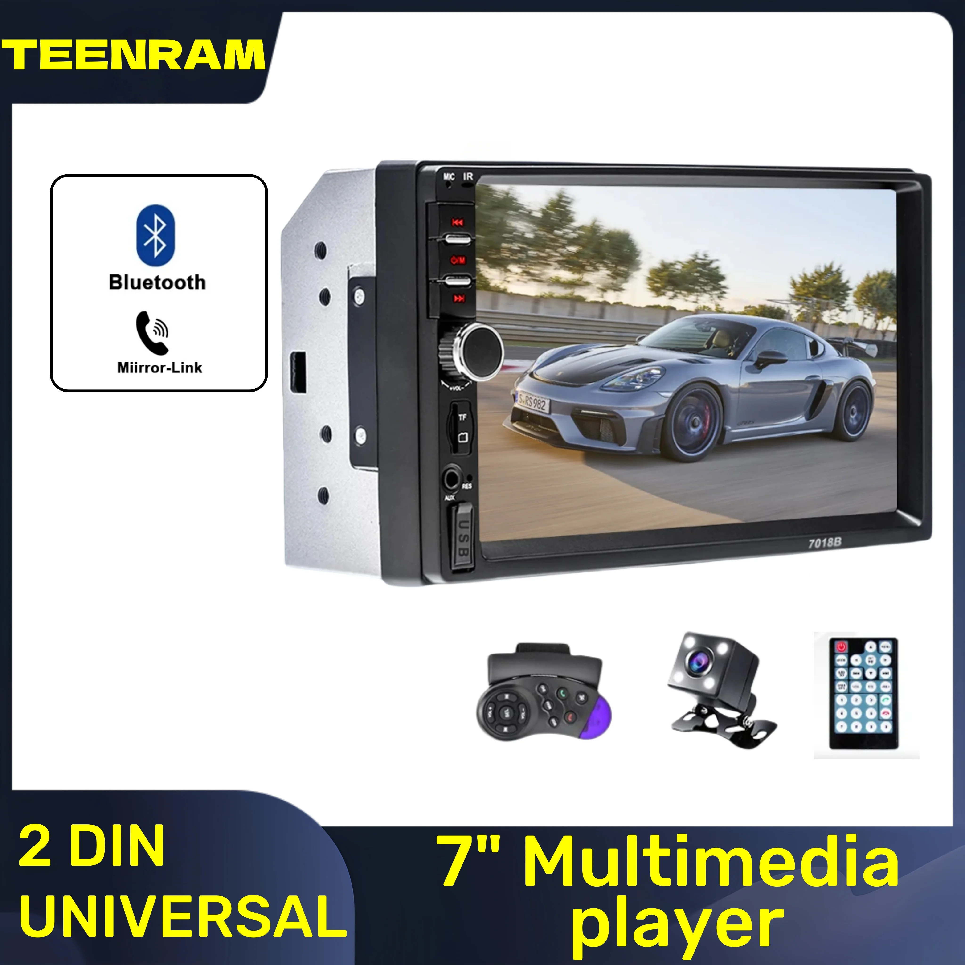 

TEENRAM 7-дюймовый 2Din FM 7018B автомобильный радиомодулятор стереоприемник поддержка камеры заднего вида аудиоплеер Bluetooth Mirror Link MP5