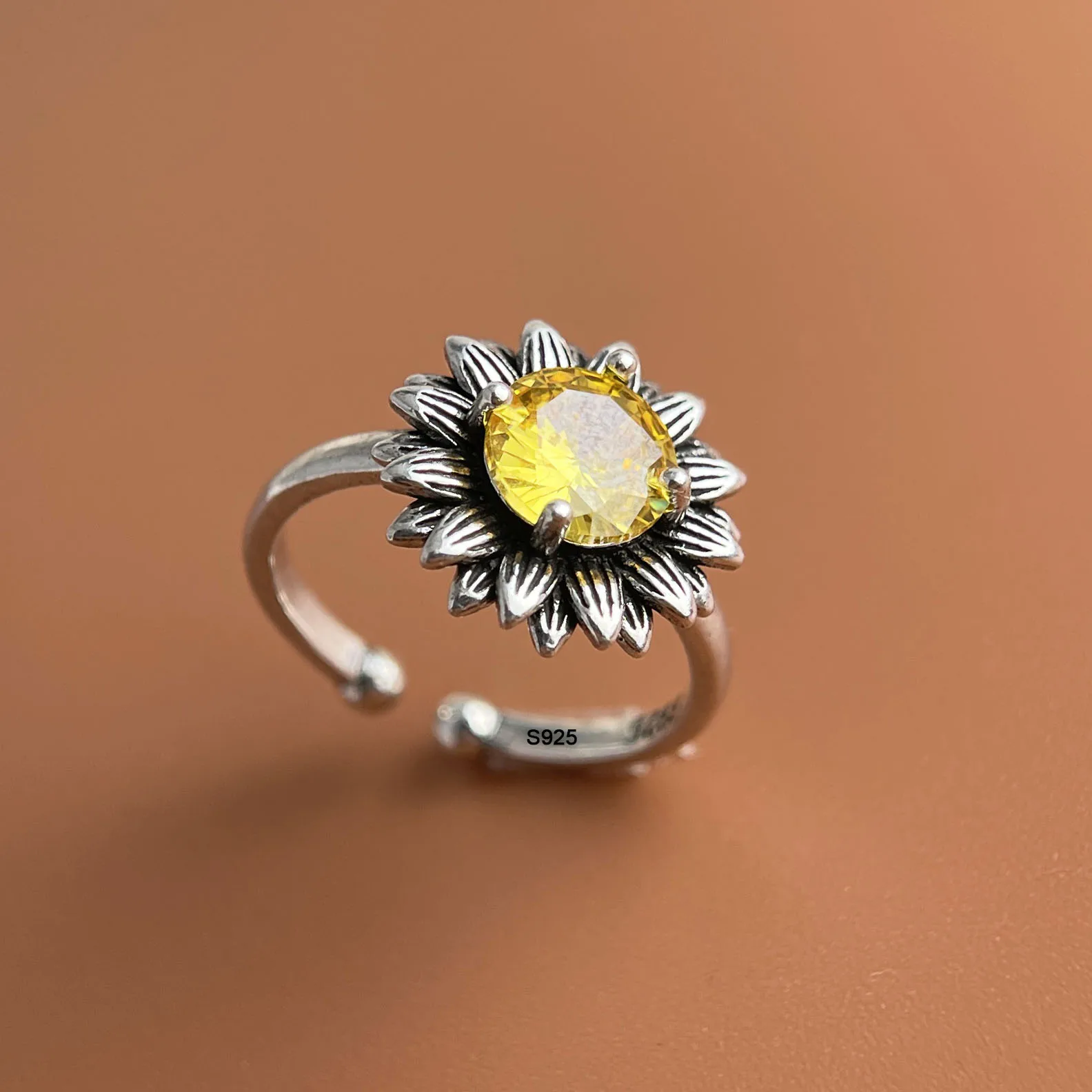 925 فضة خواتم للنساء زوجين الحد الأدنى اليدوية بسيطة الأصفر زهرة الزركو خاتم غرامة مجوهرات هدية منع الحساسية