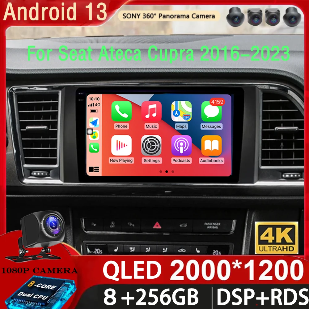 

Android 13 For Seat Ateca Cupra 2016 - 2023 Car Radio Navigation Multimedia Player Stereo WiFi+4G Video Head Unit BT 360 Camera