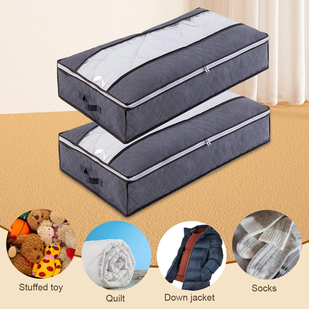 Underbed Clothes Storage Bag Foldable Blanket Organiser with Clear Window Large Capacity with Zipper & Handle for Sundries Shoes