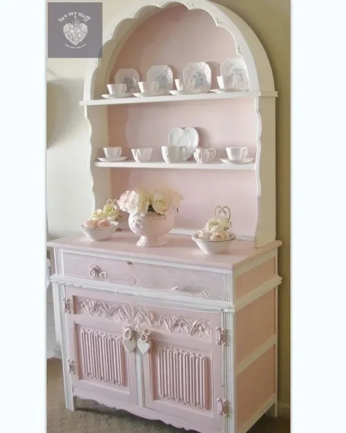 A American French solid wood carving flower bookcase dining side cabinet locker pastoral pink princess cabinet