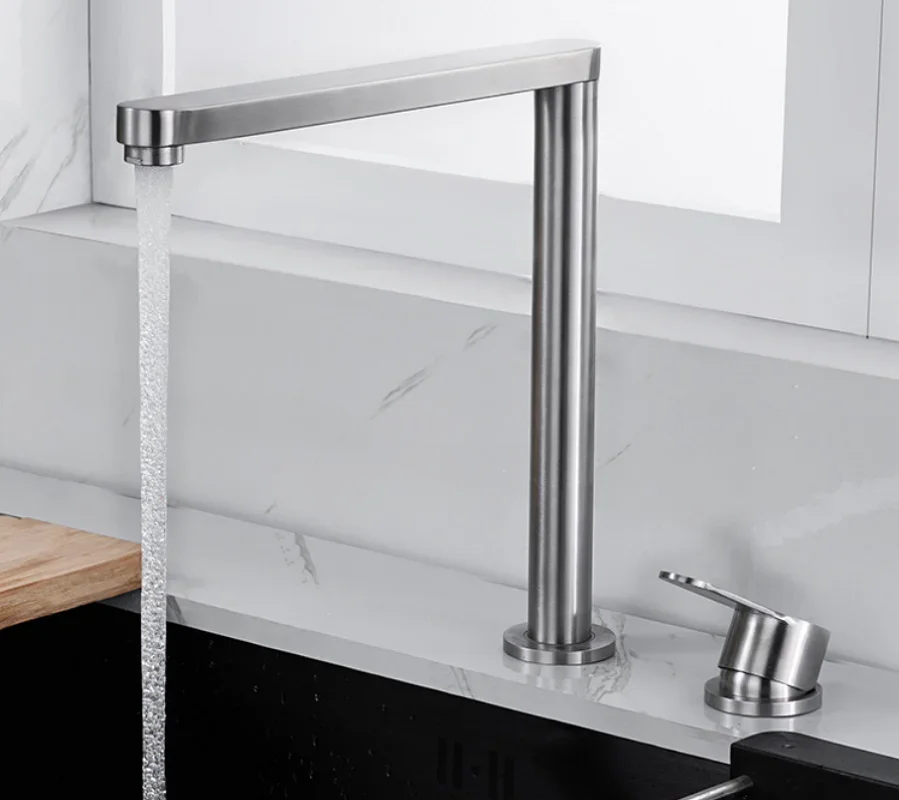 Lead Free Kitchen Faucet Single Handle Hidden Lifting Folding Faucet 360 Rotation Cold Hot Water Mixer Tap 2-hole Split Sink Tap