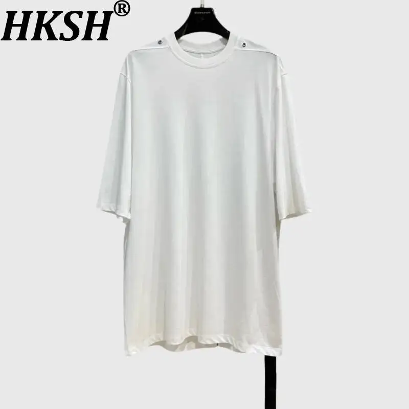 

HKSH Summer New Men Tide Punk Dark Solid Color T-shirts Round Neck Loose Casual Simple Versatile Heavy Short Sleeve Tees HK10803