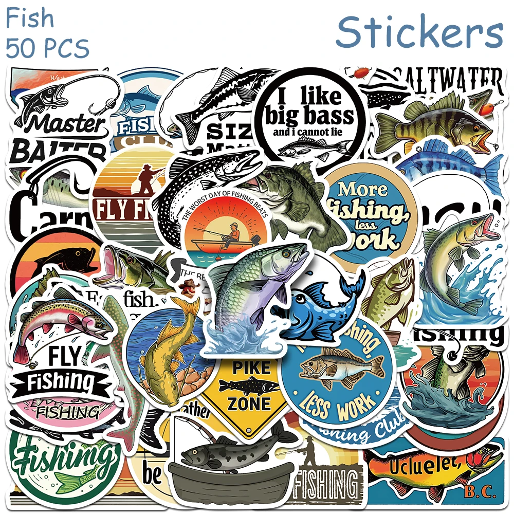 

50pcs Cartoon Fish Stickers Decals For Phone Laptop Skateboard Notebook Refrigerator DIY Aesthetic Waterproof Stickers Kids Gift