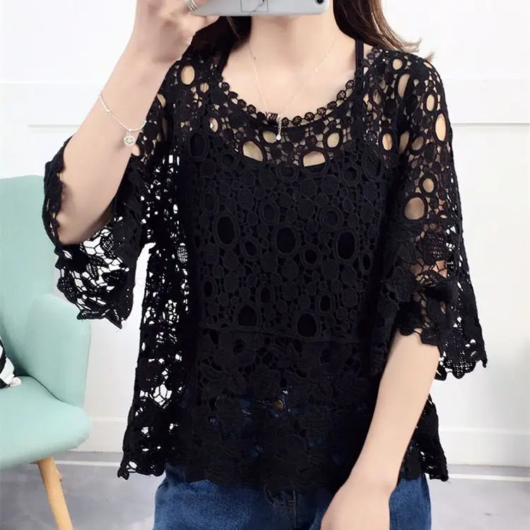 2024 New Casual Loose Korean Style Women Tops Hollow O-neck Long Sleeve Jumper Ladies Pullover Casual Casual Female Knit Sweater