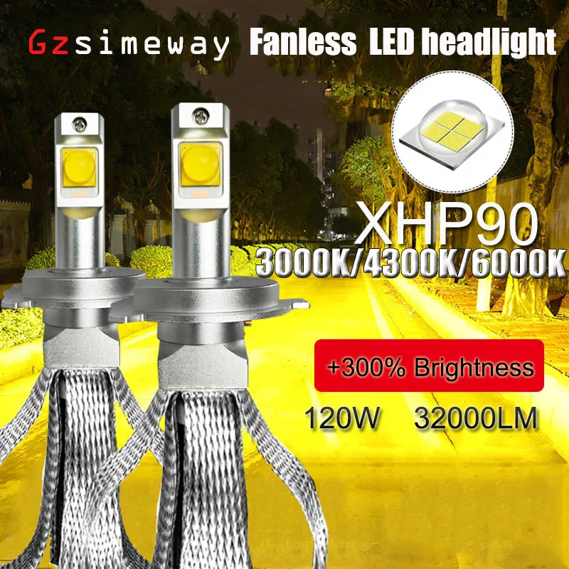 

2PCS H4 4300K LED H11 H8 Car Headlight Bulbs H7 HB3 HB4 9006 9012 H4 XHP90 Chips Auto Headlamp Fog Lights 3000K 6000K 12V-24V