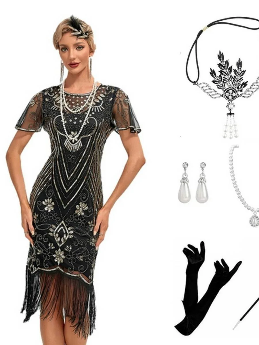 

Sexy Sequin Tassel Skirt Set 920s Vintage Par Dr ort Sve Glittering Evening Gown for Celebration And Festivi