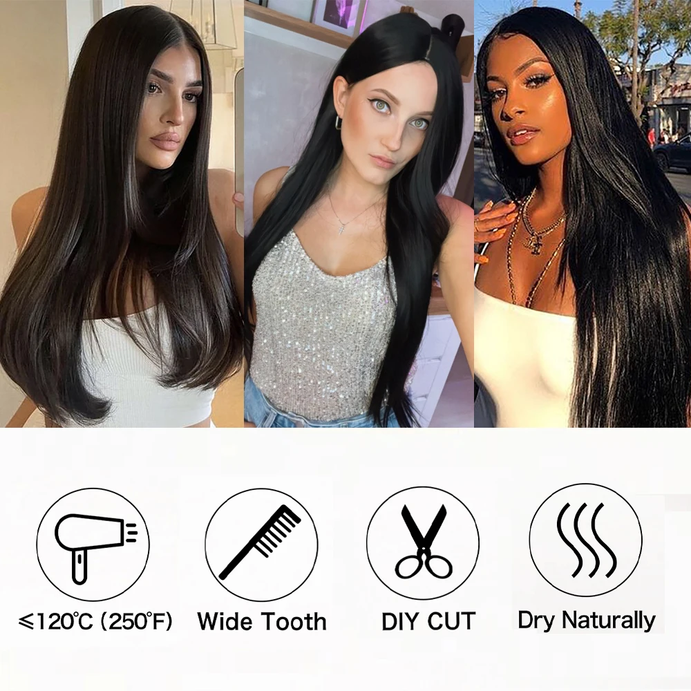 EASIHAIR Long Straight Black Synthetic Wig Middle Part Hair Wig for Black Women Daily Party Cosplay Natural Heat Resistant Fiber