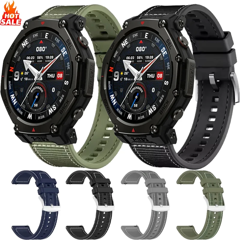 22mm Composite Silicone Strap For Amazfit T-Rex3 Pro 48mm/Bip 6 Nylon Braided Comfortable Sport Soft Band For Amazfit Helio Belt