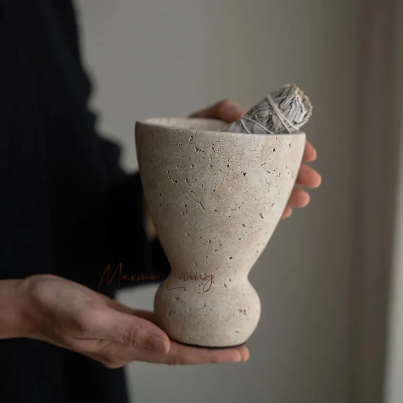 

Vintage Travertine Mubkhar Wood Incense Holder Decorative Palo Santo Burner