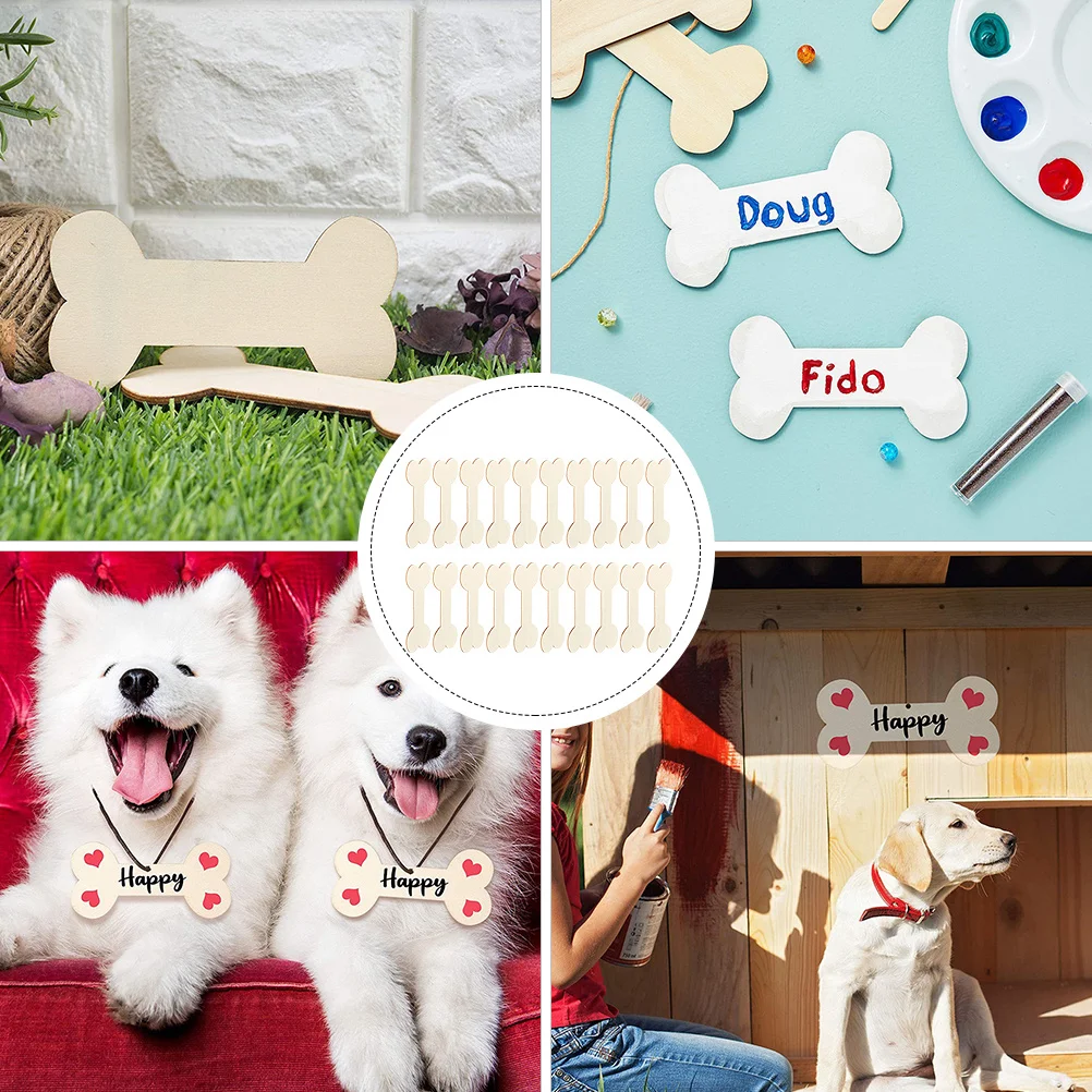 

20 Pcs Wood Chips DIY Crafts Dog Bone Shaped Ornament Graffiti Cutouts Unfinished Ornaments