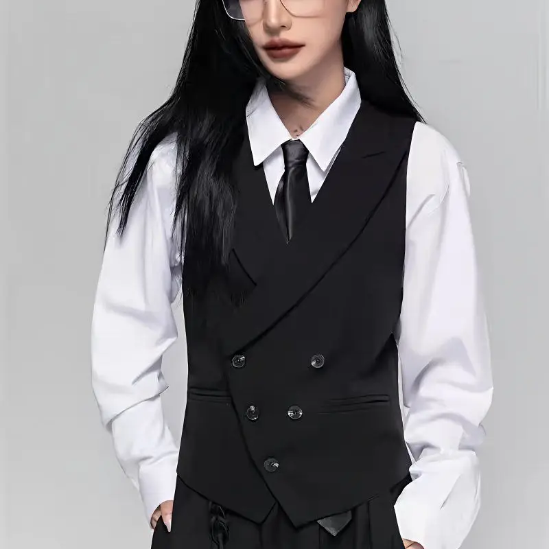 Women's Casual Suits Vest With a Lapel Collar Business Vest British Style High-End Sense Gun Lapel Collar Slim Waistcoat Jacket