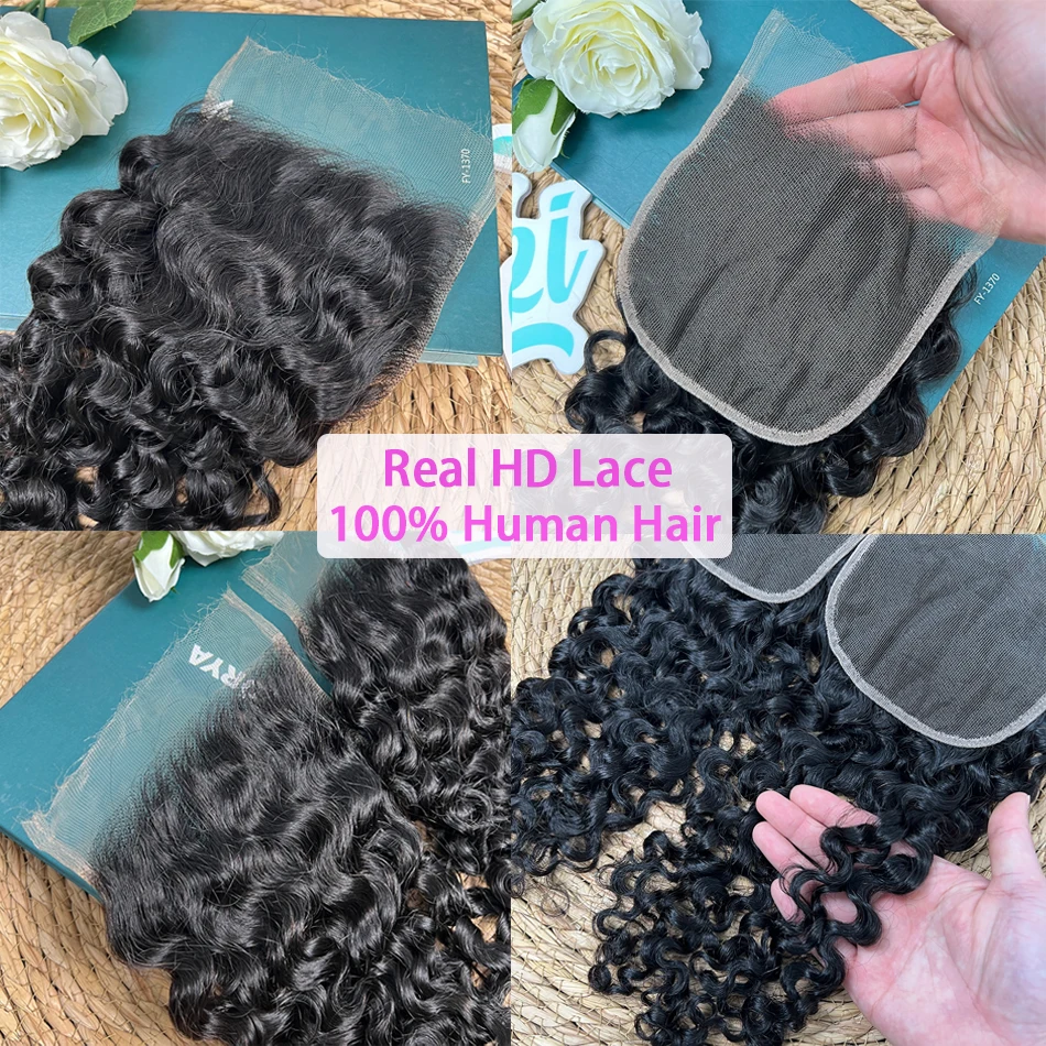 Burmese Curly 5x5 HD Lace Closure 100% Human Hair Preplucked Bleached Knots Invisible Lace #1B Natural Color Raw Virgin Hair
