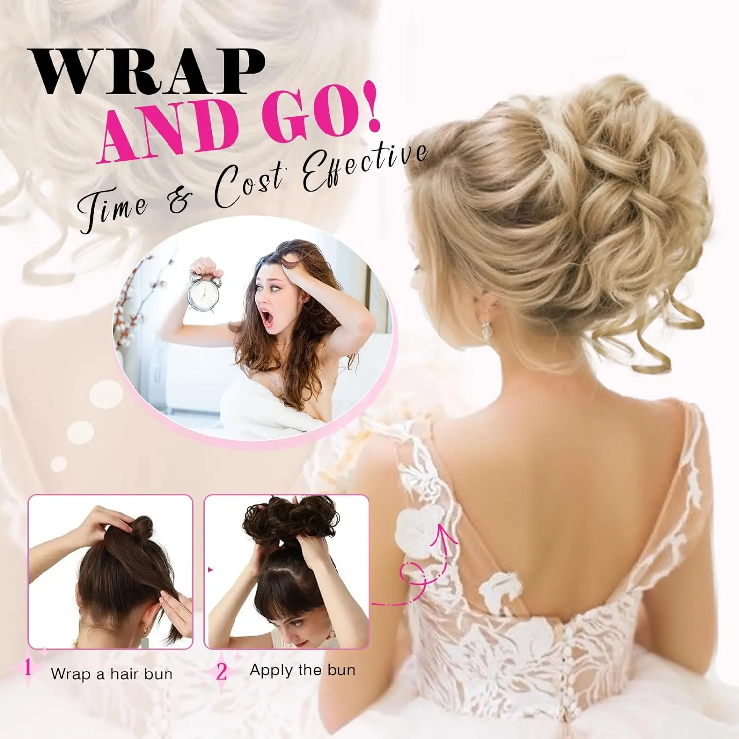 Messy Bun Hair Piece, Messy Hair Bun Scrunchies dla kobiet Tousled Updo Bun Syntetyczny falisty kręcony kucyk Chignon Hairpiece