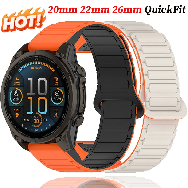 Kompatibel mit Garmin Fenix 8 7X 7 7S Silikon Magnetarmband Fenix 5X 5S Plus 3HR Armband 20mm 22mm 26mm QuickFit
