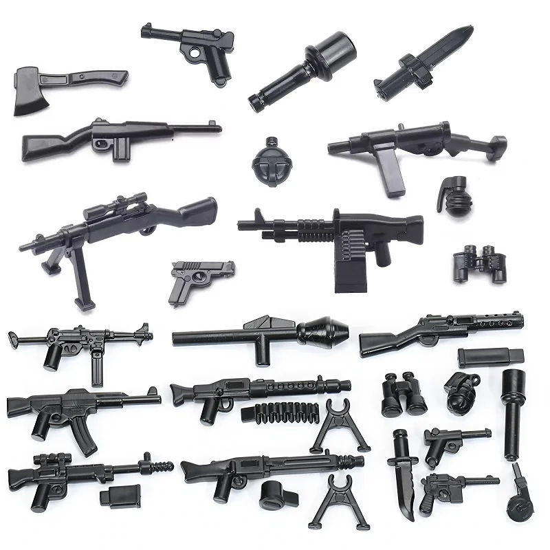 WW2 Military Weapons MOC Mini Building Blocks Figures Soldier US Soviet Rifle Gun Rocket Launcher MG42 RPG Bullet Bricks Toys