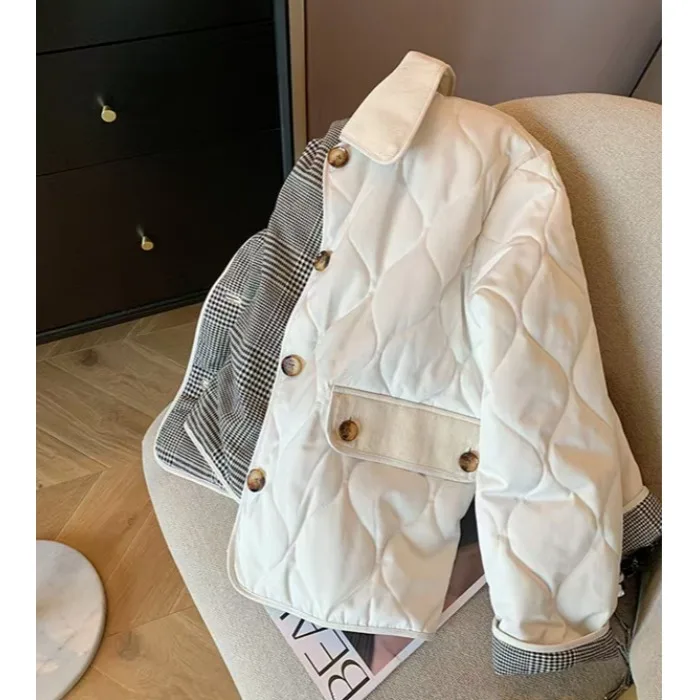 

Faionable Patchwork Collar Diamond Pattern Cotton Jaet Women's Winter 2025 New Sle Warm Filled Outerwear