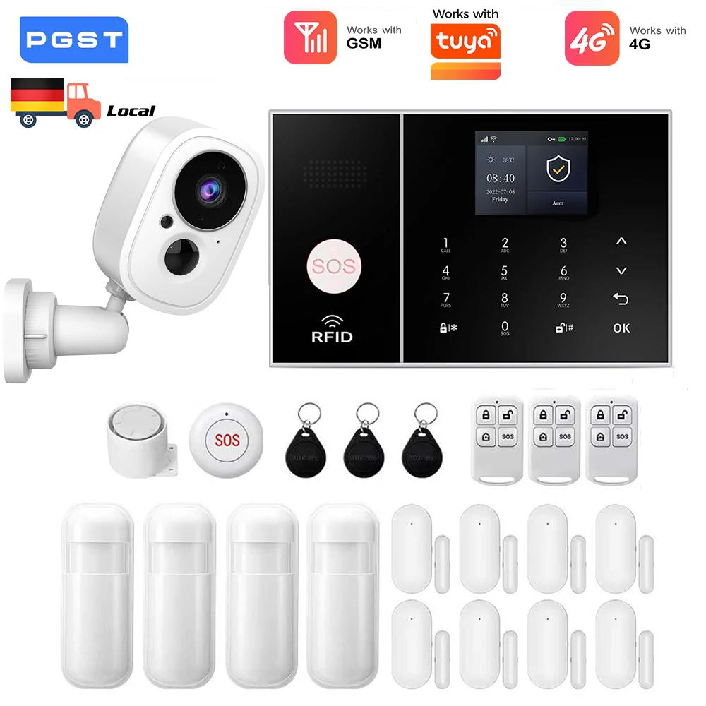 Smart Home Alarmsystem Kompatibel mit Tuya 4G WiFi Dual-Netzwerk IP-Kamera Drahtloses Sicherheitssystem Kompatibel mit Alexa