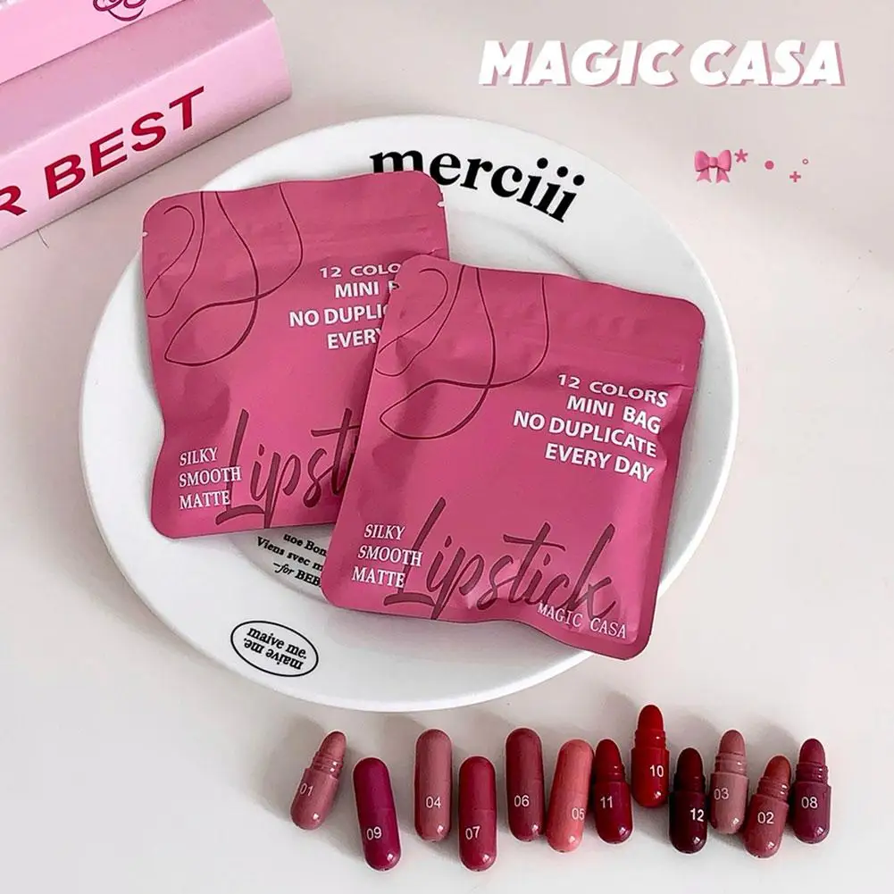 Set di balsamo per labbra opaco Magic Casa da 12 colori, di lunga durata e non sbiadisce, regalo perfetto per le donne, ideale per il festival del trucco