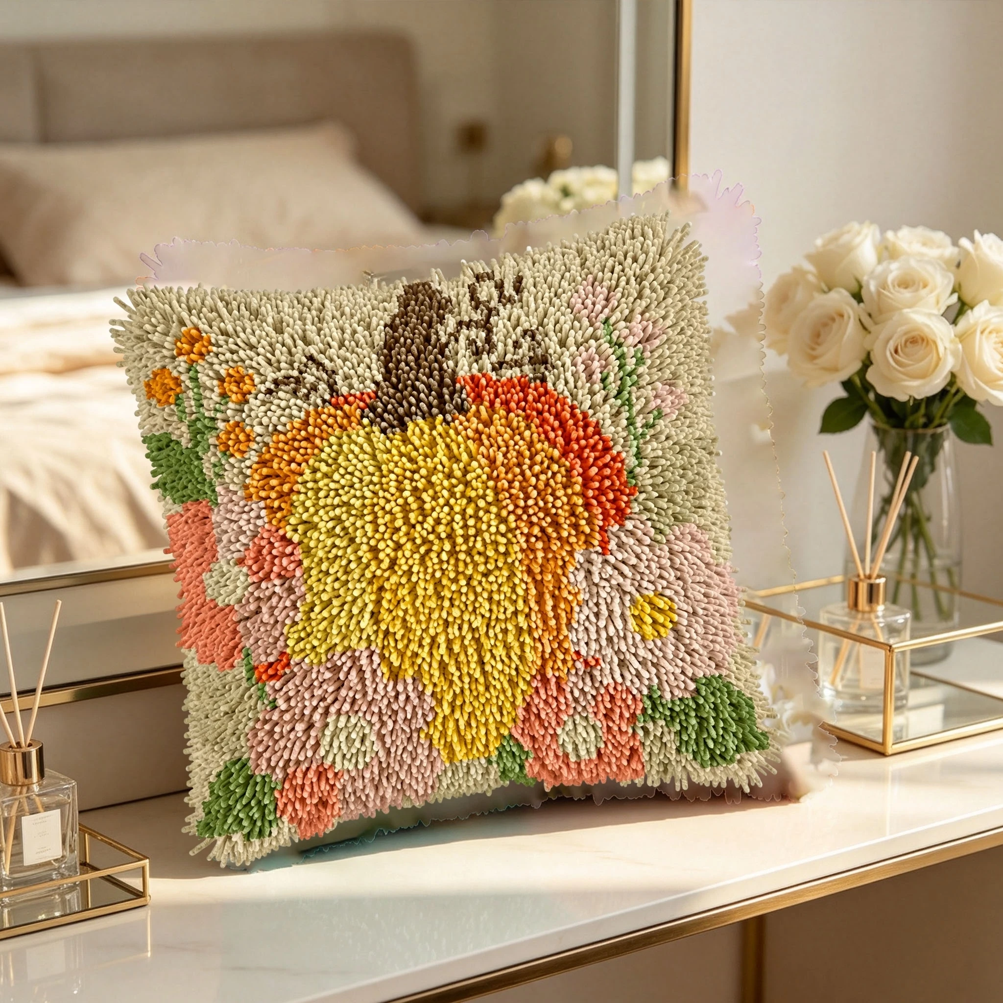 1Set Big Pumpkin Knot Pillow Latch Hook Kit Cushion Pillowcase Set For Needlework Latch Hook Kits DIY Beginner-friendly Embroide