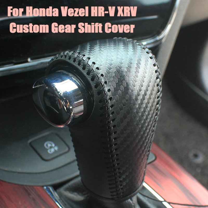 Car Hand Sewn Leather Shift Knob Boot For Honda Vezel HR-V XRV Custom Gear Shift Cover Gear Shift Collars Interior Accessories