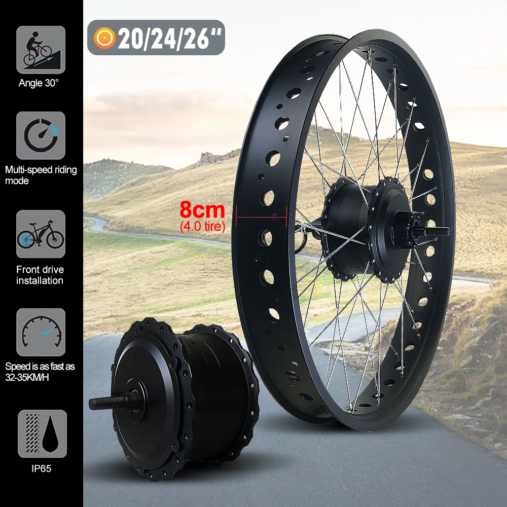 Electric Bicycle Fat Tire 20/24/26Inch 4.0 Tyre 36V 48V 500W Brushless Gear Front Wheel Hub Motor For Snow Ebike Conversion Kit