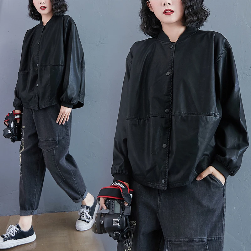 Damska odzież wierzchnia plus size, jesienna moda koreańska, luźny kardigan z długim rękawem i kołnierzykiem bejsbolowym, rozpinany, uniwersalny.