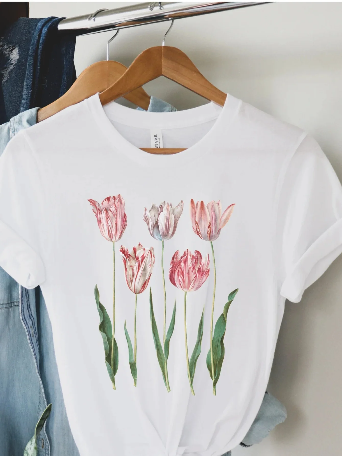 

flowers and plants Printed T-shirts short sleeves fashion Women's tops Comfortable Casual Fit Minimalist Style Fashion Statement