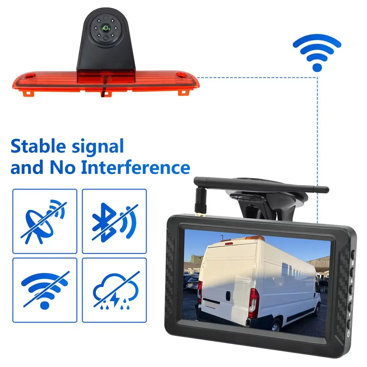 Cámara inalámbrica HD, luz de freno, cámara de marcha atrás con Monitor de 5 "para FIAT Ducato Peugeot Boxer Citroen Jumper, cámara trasera de estacionamiento