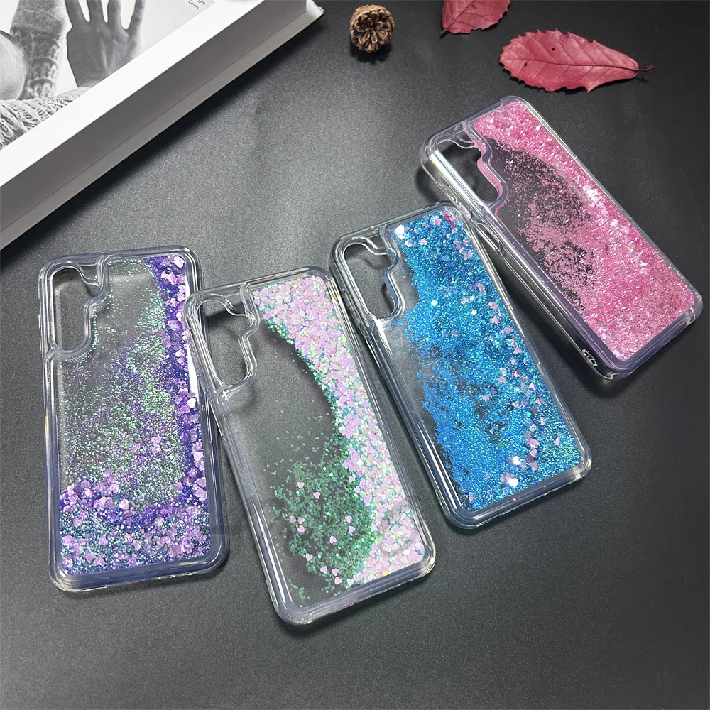 Чехол A15 с плавающим блестящим жидким блеском для Samsung A05S A35 A55 A73 A16 A33 A53 A32 4G Quicksand Phone Funda Coque Capa