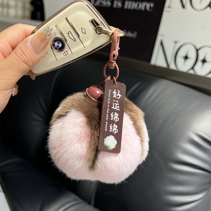 Niedlicher Schlüsselanhänger aus Kaninchenfell und Baumwolle, Plüsch-Anhänger für Schultaschen, Geschenk, Kawaii Rucksack-Schlüsselanhänger, Accessoires – Detail 13