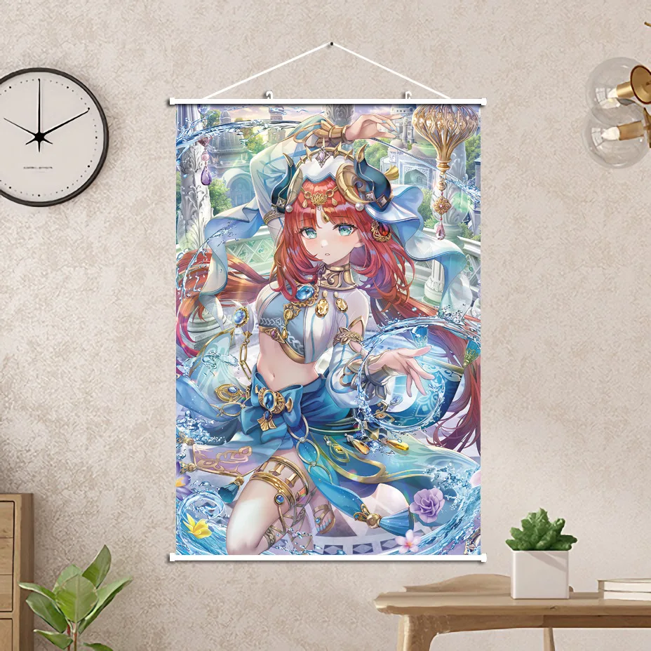 Game Genshin Impact Theme Cartoon Characters Hanging Picture Two-Dimensional Heat Transfer Scroll Style Hanging Paintings