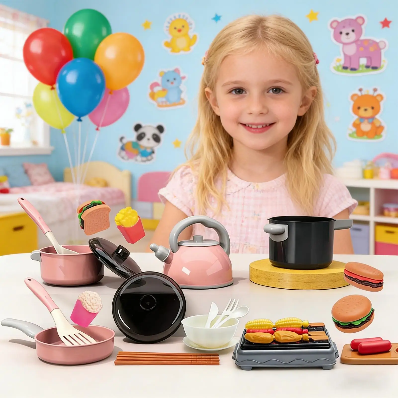 Speelgoedkeukenaccessoires 71-delig Doe alsof kookpotten Pannen met geluid Keukenaccessoires voor 3-8 jaar oude meisjes Jongens