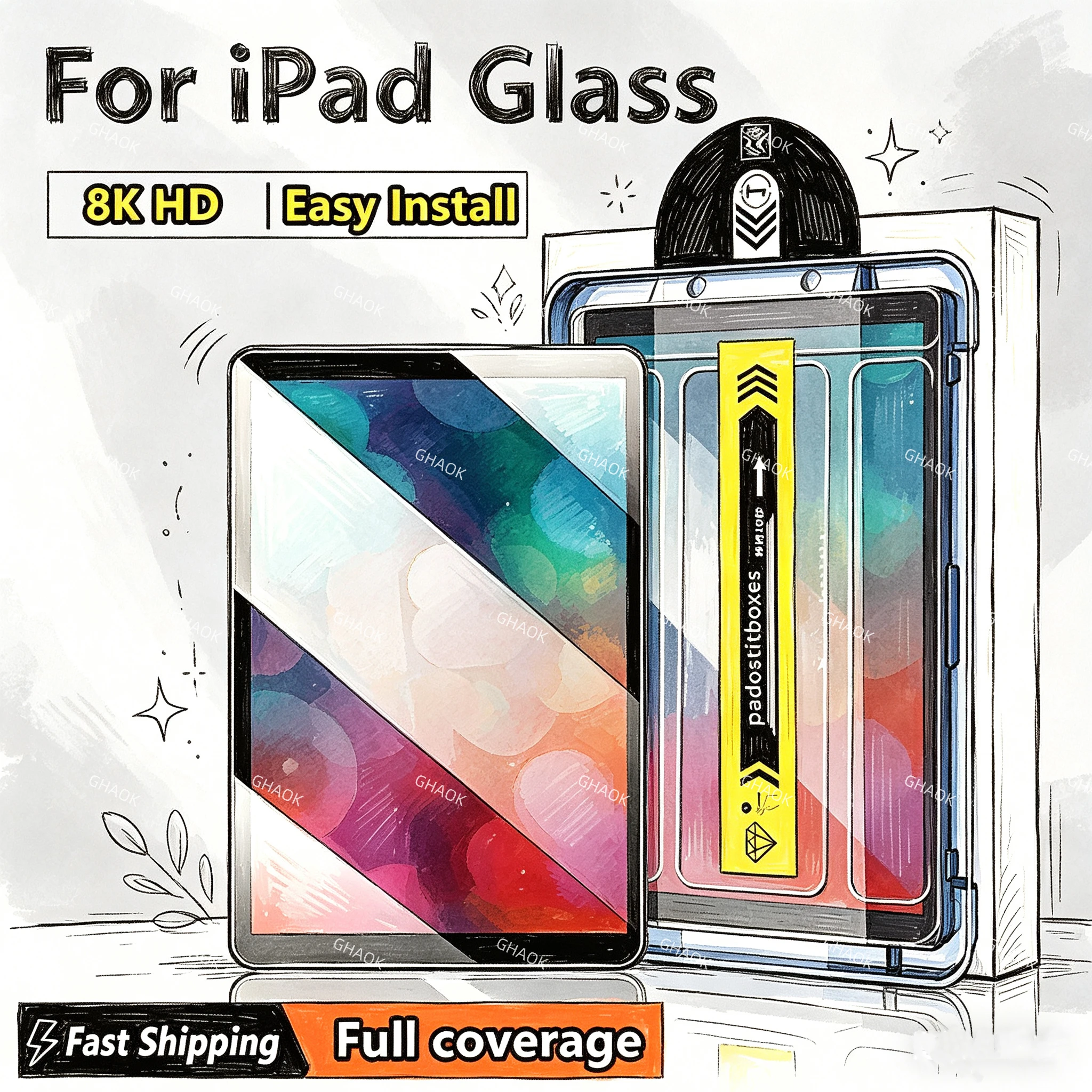 

Защитное стекло для iPad Pro 13/11 (M4/M3/M2), iPad Air/Mini 6/7, iPad 11-го поколения (2025) A16, легко устанавливаемое, из закаленного стекла