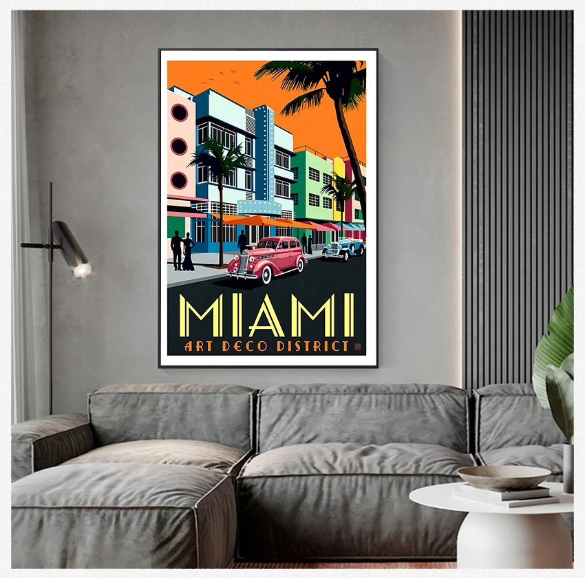 Paintings Vintage Wall Kraft Posters Coated Wall Stickers Home Decor Pictures Vintage Florida Miami Beach America Travel Canvas