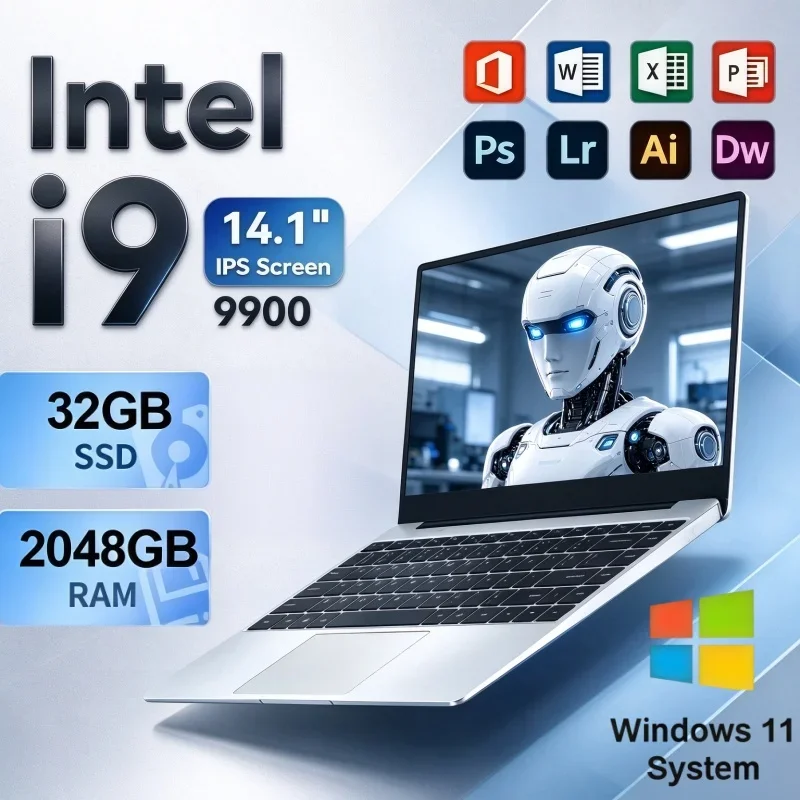 14.1 Inch Lightweight Ultrabook Intel Core I9 9900 Windows 11 32GB RAM 2TB SSD Notebook For Office Work Home Entertainment Game