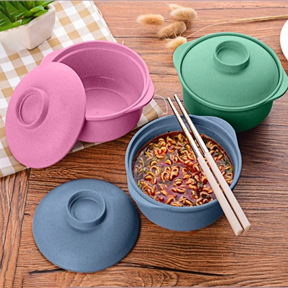 Instant Noodle Bowls with Lids Soup Hot Rice Bowls Japanese Style Students Food Container Healthy Tableware Bowl Tableware