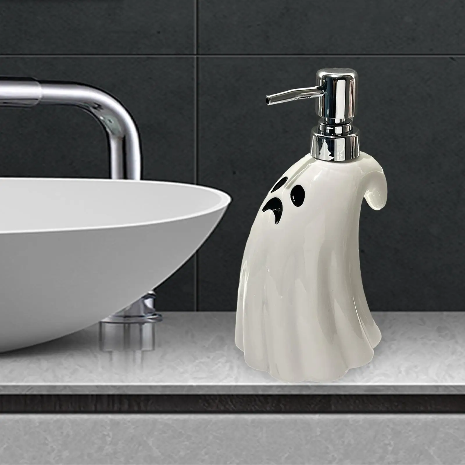 400ml Ceramic Soap Dispenser Hand Sanitizer Bottle Large-Capacity Lotion Pump Dispenser for Halloween Bathroom Decor