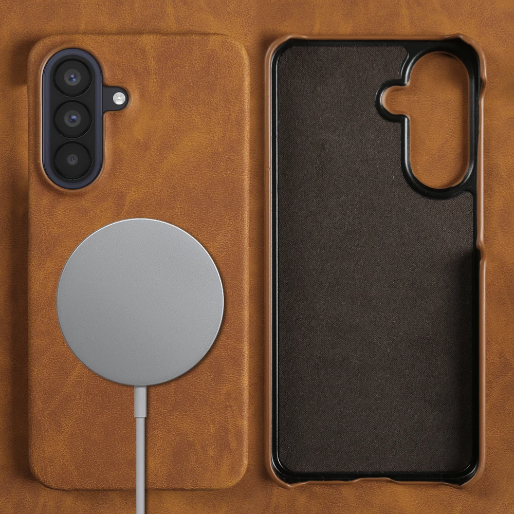 for Magsafe Phone Case For Samsung Galaxy S26 FE S23 Plus S25 Edge S24 S22 S21 Ultra Magnetic Case Premium Leather Back Cover