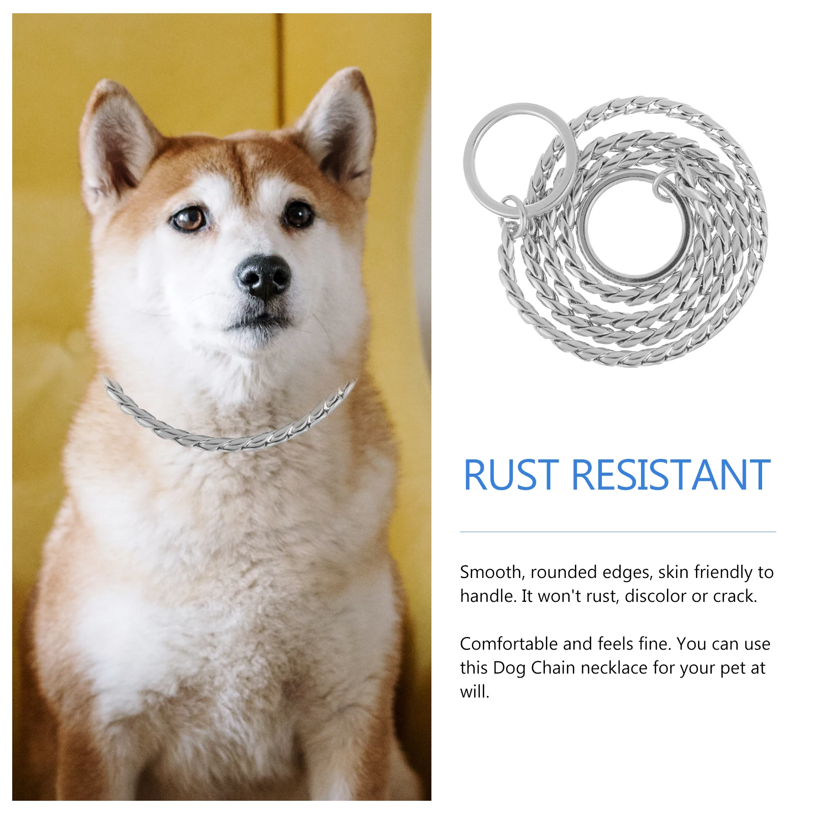 

Stainless Steel Collar Rust Resistant Durable Metal Snake Chain Bite Resistant Exquisite Dog Neck Chain For Small Medium Large