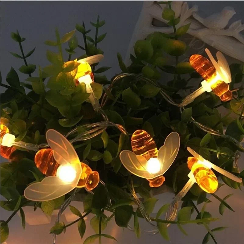 New 10 LED Honey Bee Led String Fairy Light Outdoor Garden Fence Patio Garland Lights Wall Decor Birthday Party DIY Decor