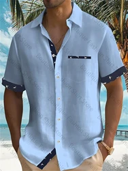 2024 Pure Color Summer Shirt Men's Hawaiian Shirt Casual Fashion Street Short -sleeved Beach Resort Men's Pocket Shirt