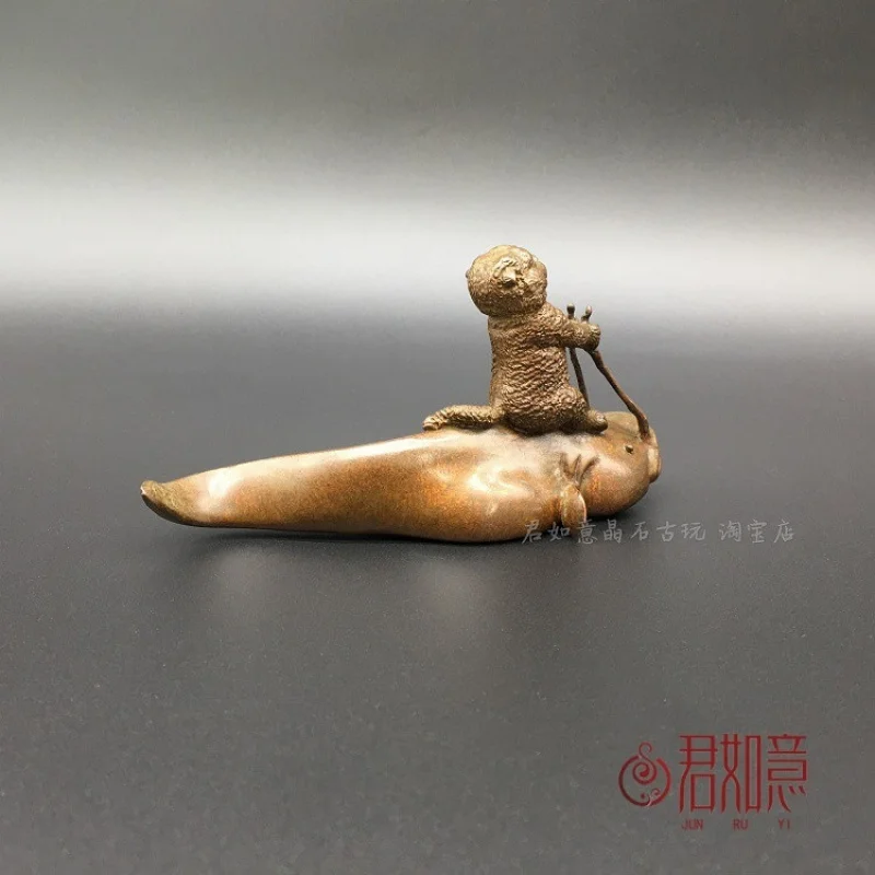 Large Solid Copper Catfish Ornament Japanese Tea Ceremony Copper Tea Pet Copper Fish Cat Scratching Fish Handheld Piece Paperwei