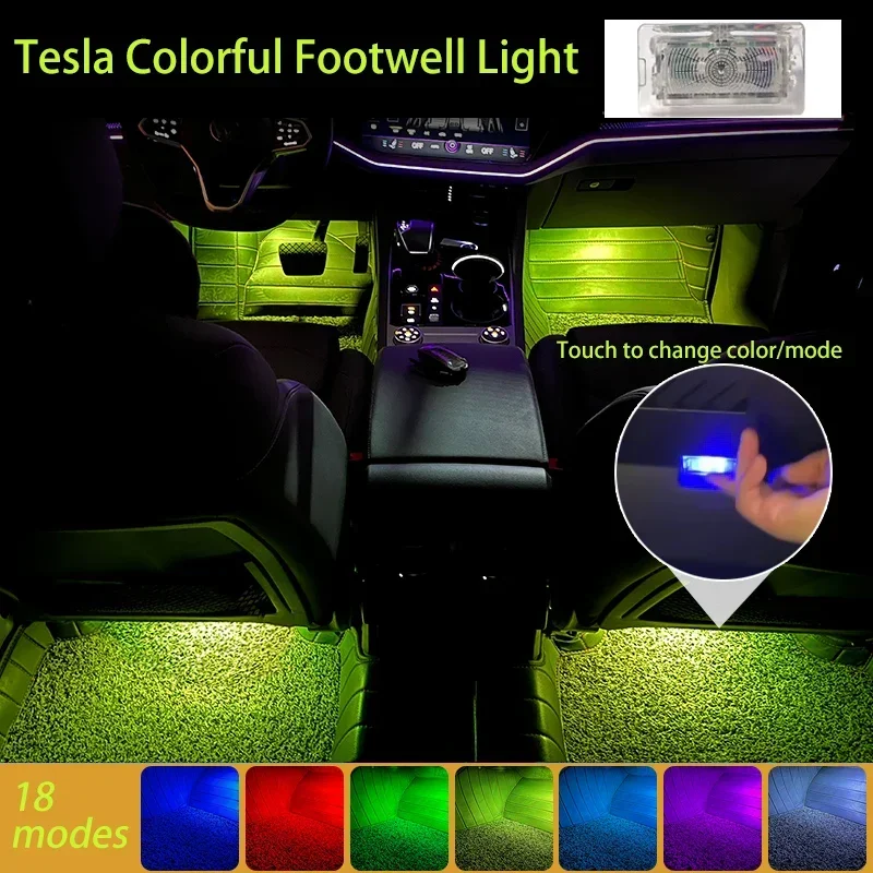 For Tesla Model 3 2017~2023 Model Y 2021~2024 Model S 2021~2024 Car Footwell Lights Bulb Kit Touch LED Lamp Interior Accessories